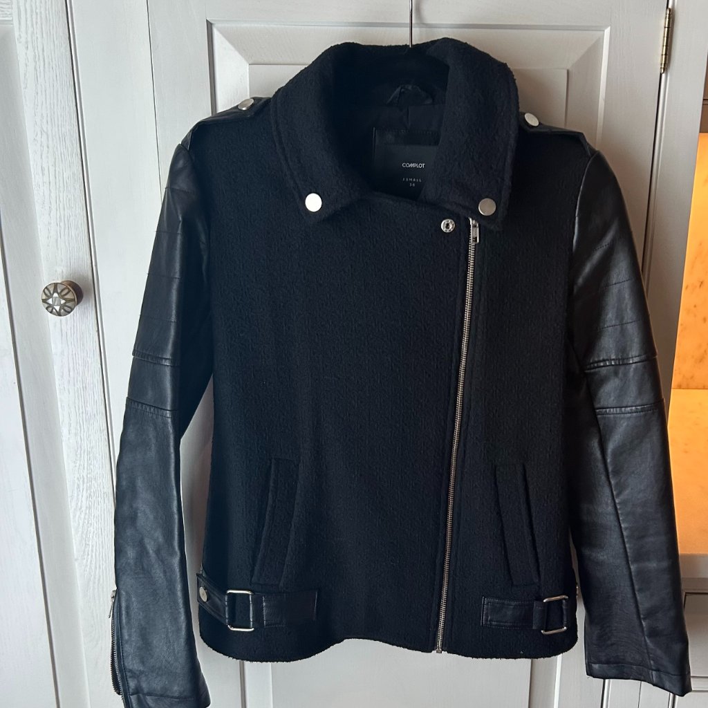 New Leather And Wool Biker Bomber Zip Up Black Jacket Argentina
